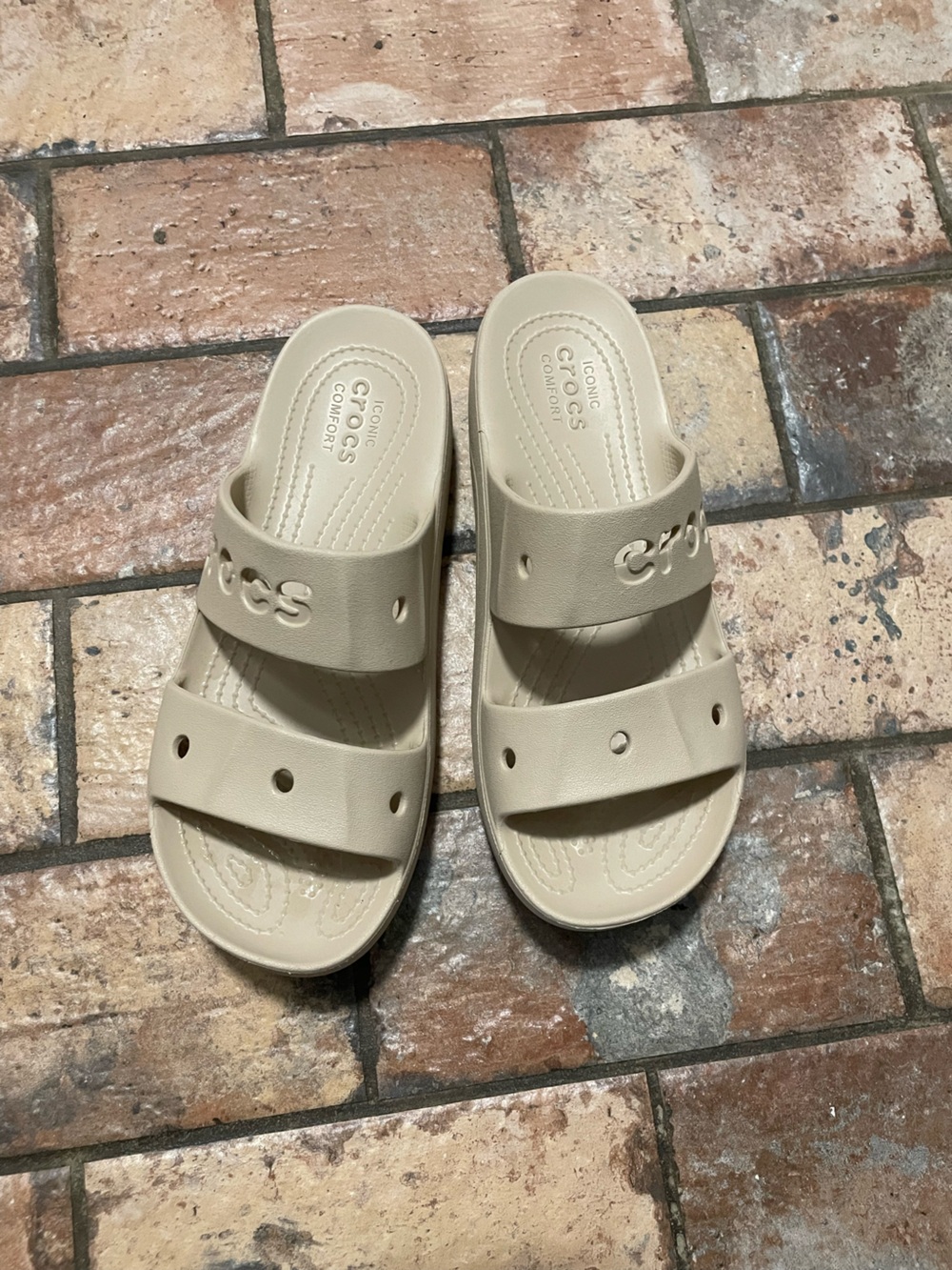 CROCS WomansTwo-Strap Slide Sandals in tan